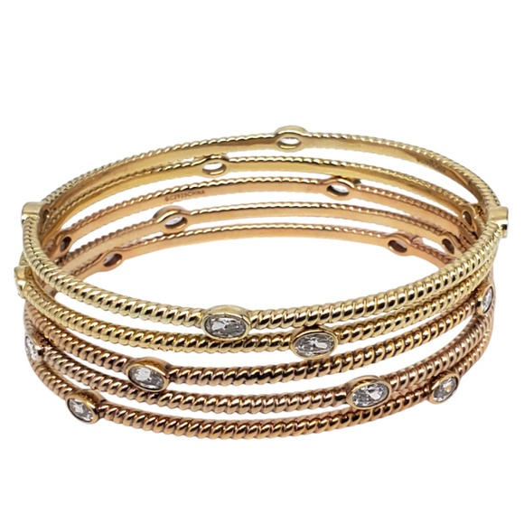 Sterling Silver Gold-Tone Cubic Zirconia Bangle Bracelets Set Of 5 #21290 - Picture 4 of 11